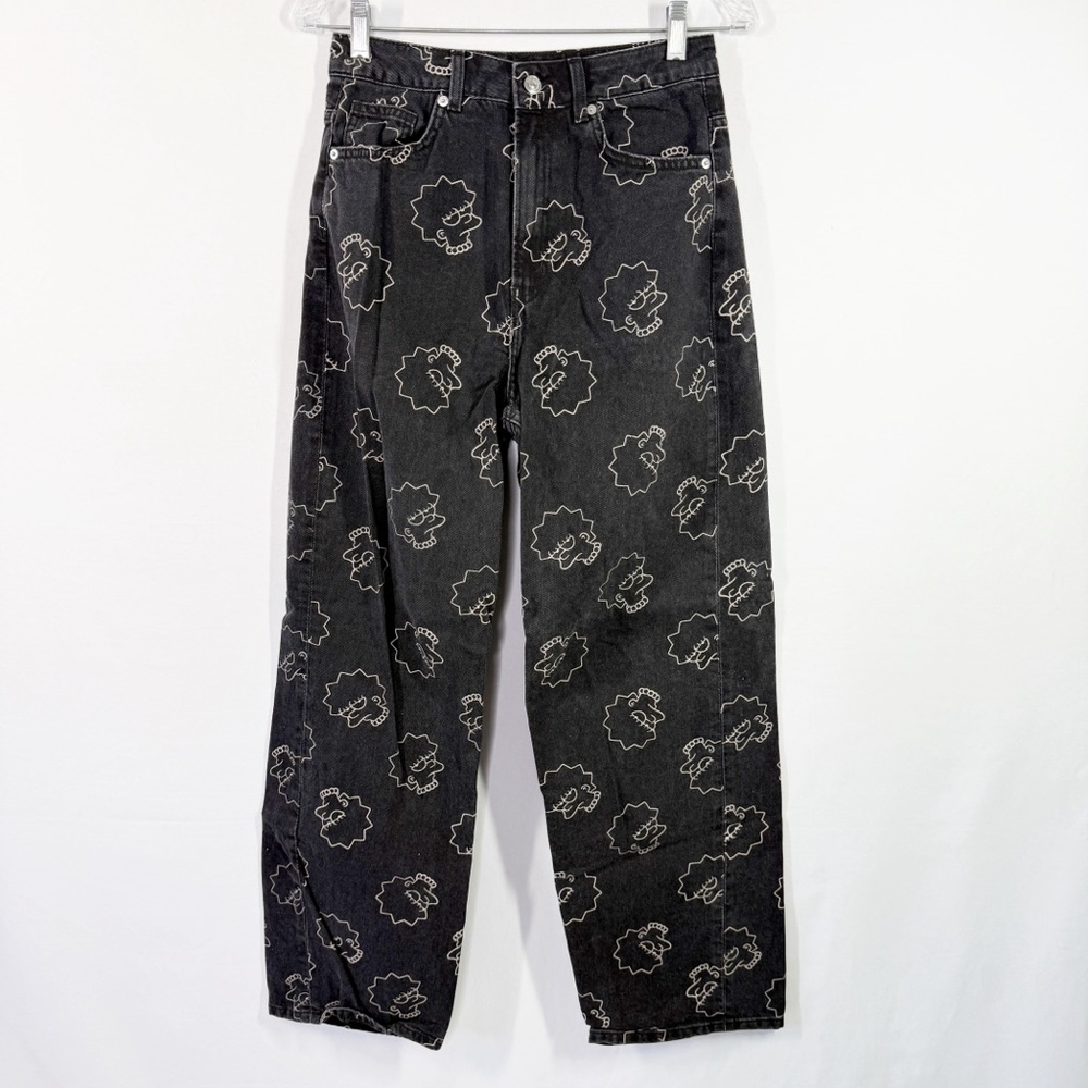 H&M Black Lisa Simpson Print Baggy Jeans Size 6 The Simpsons TV Show 90s
